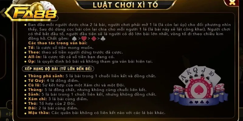 Luật chơi xì tố ai cũng phải nắm được
