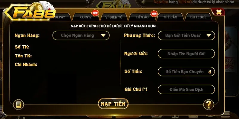 Các phương thức nạp tiền FA88 và quy trình chuẩn
